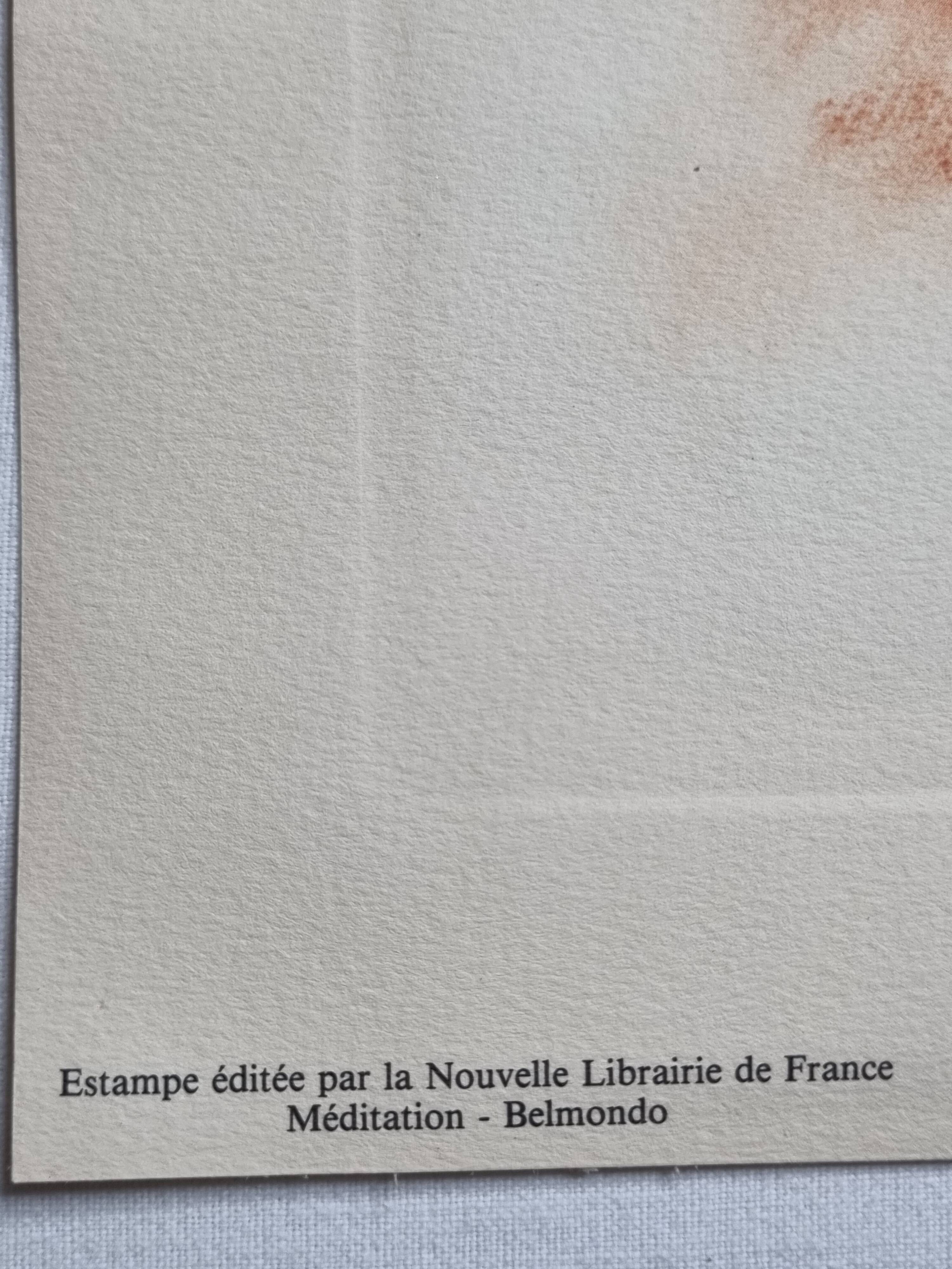 Print "Nude crouching on the pillow" in sanguine after Paul Belmondo, 29 x 34.5 cm