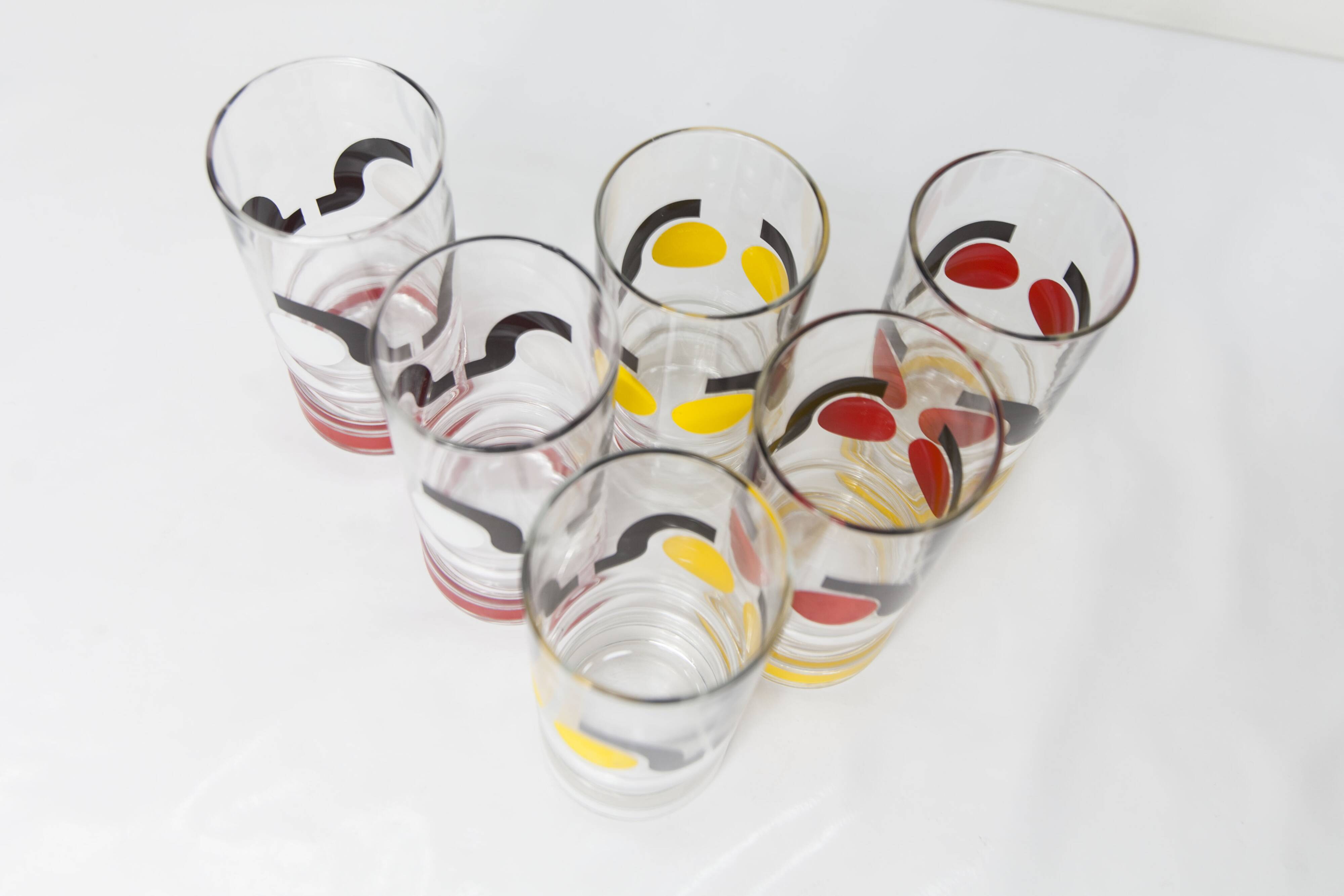 Set de 6 verres à eau 1970 sérigraphié