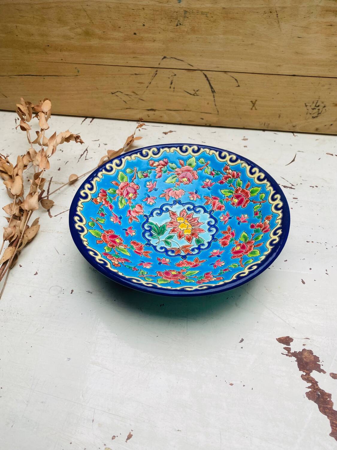 Tripod cup in Longwy enamels hand-enhanced by Denise Masson