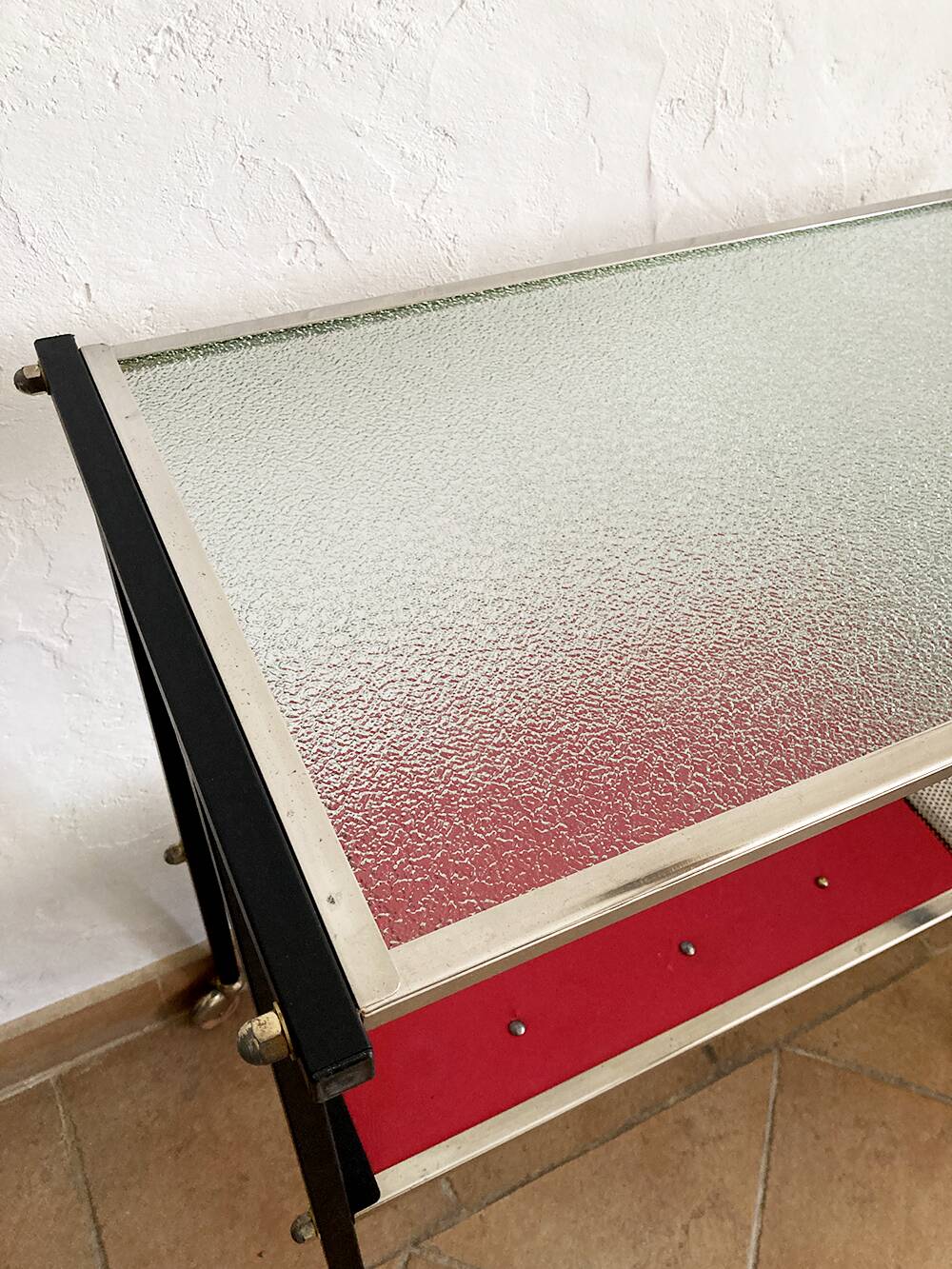 Glass and metal serving trolley, 1960s