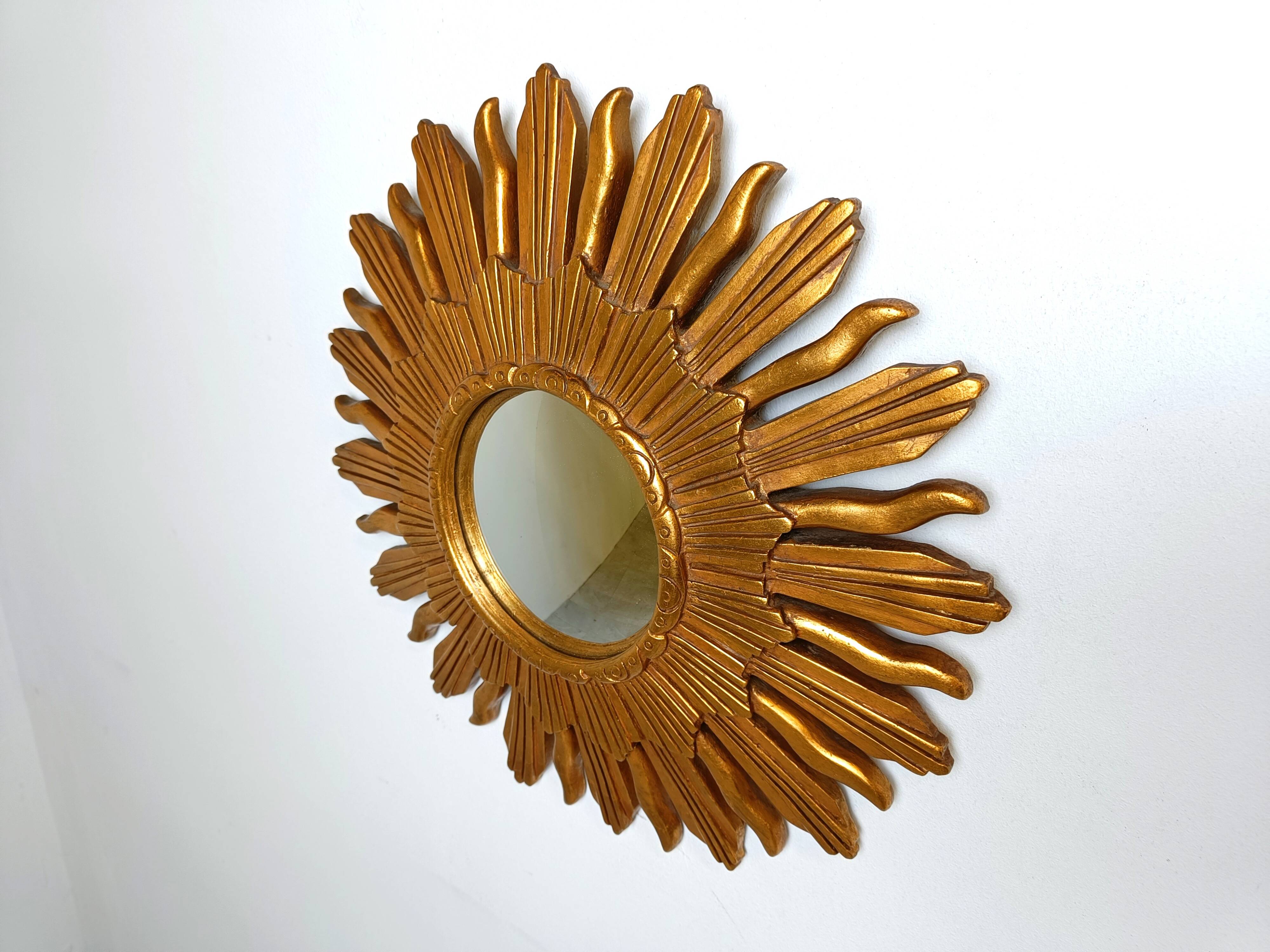 Miroir vintage doré soleil, années 1960