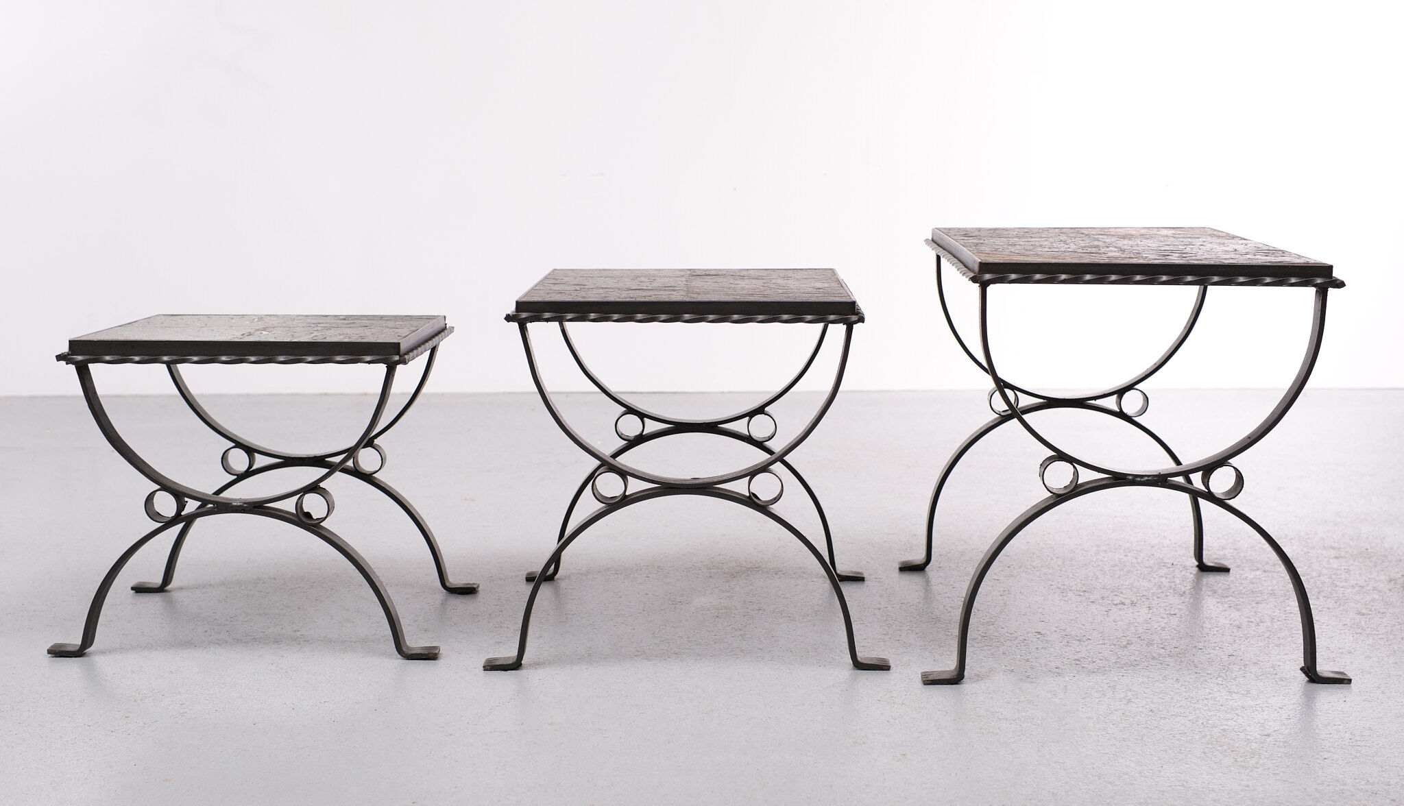 Slate stone brutalist nesting tables, 1970s, france