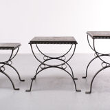 Slate stone brutalist nesting tables, 1970s, france