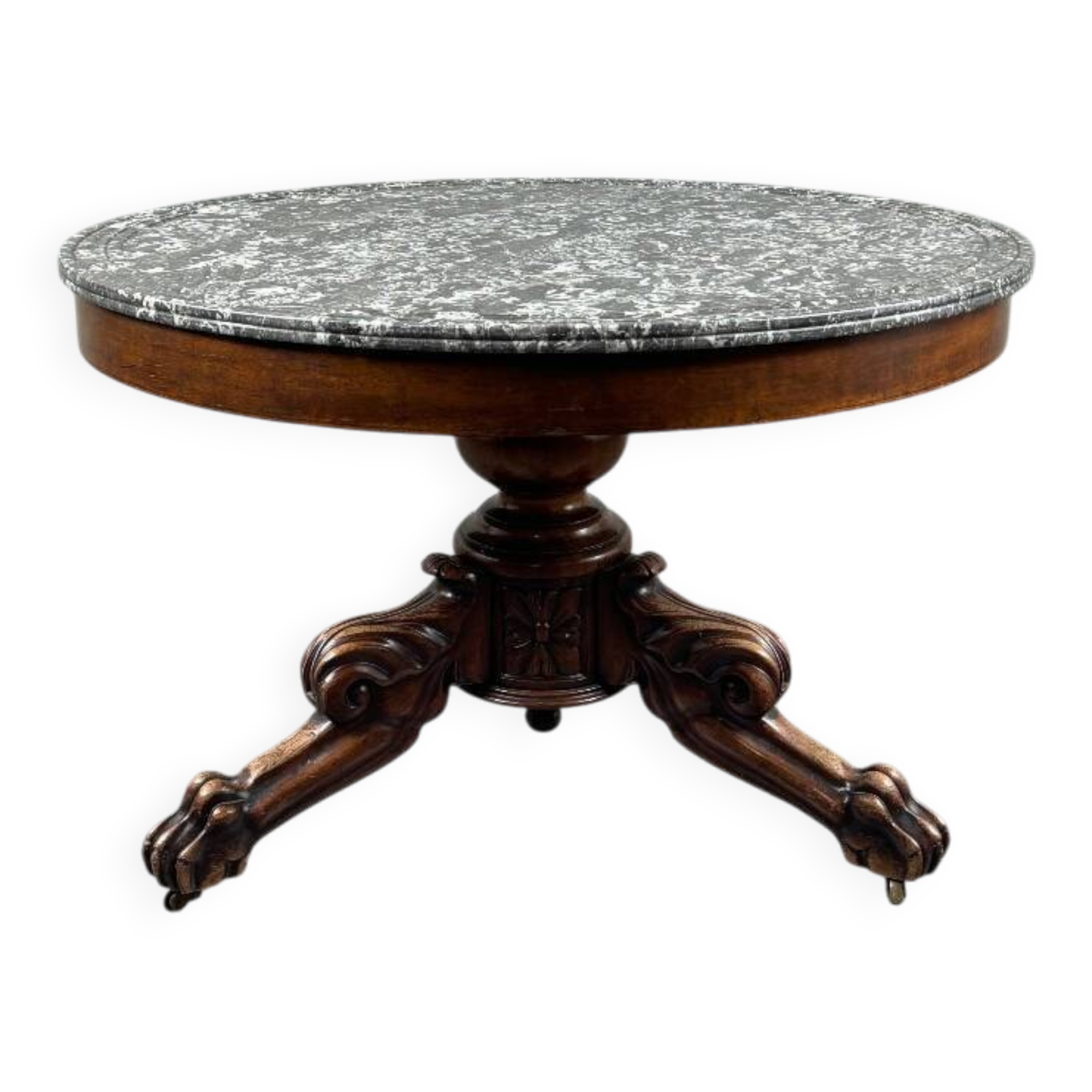 Carved wooden pedestal table with a marble top, Napoleon III period