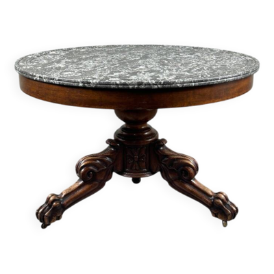 Table guéridon en bois sculpté, plateau en marbre, Époque Napoléon III