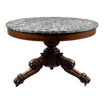 Carved wooden pedestal table with a marble top, Napoleon III period