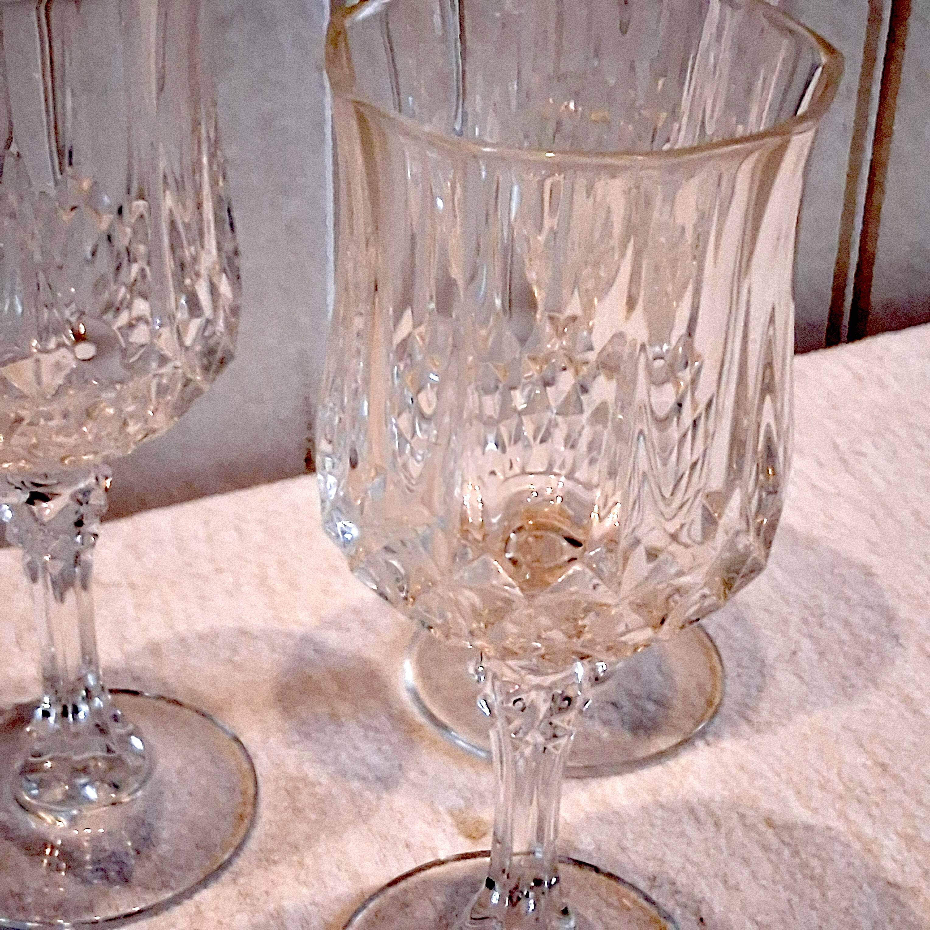 3 large crystal wine glasses in good condition