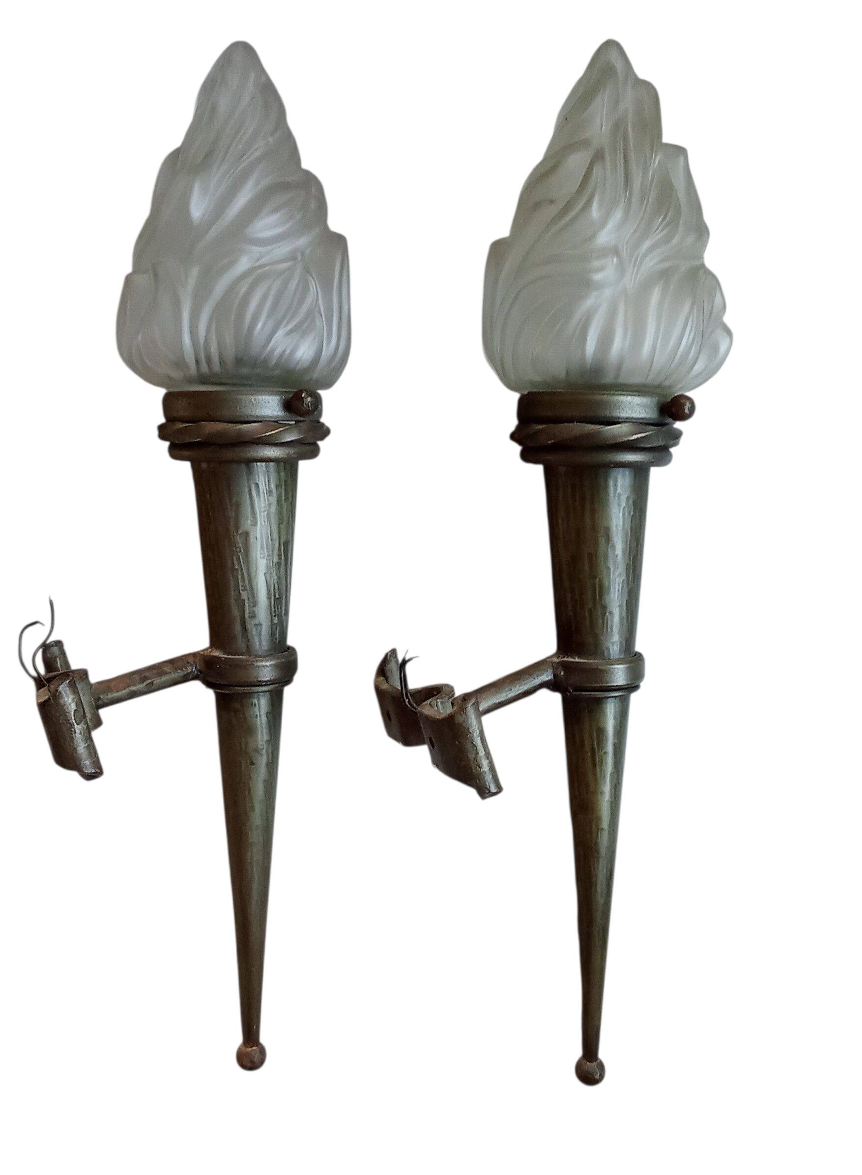 Antique pair of torchiere wall lights and lanterns