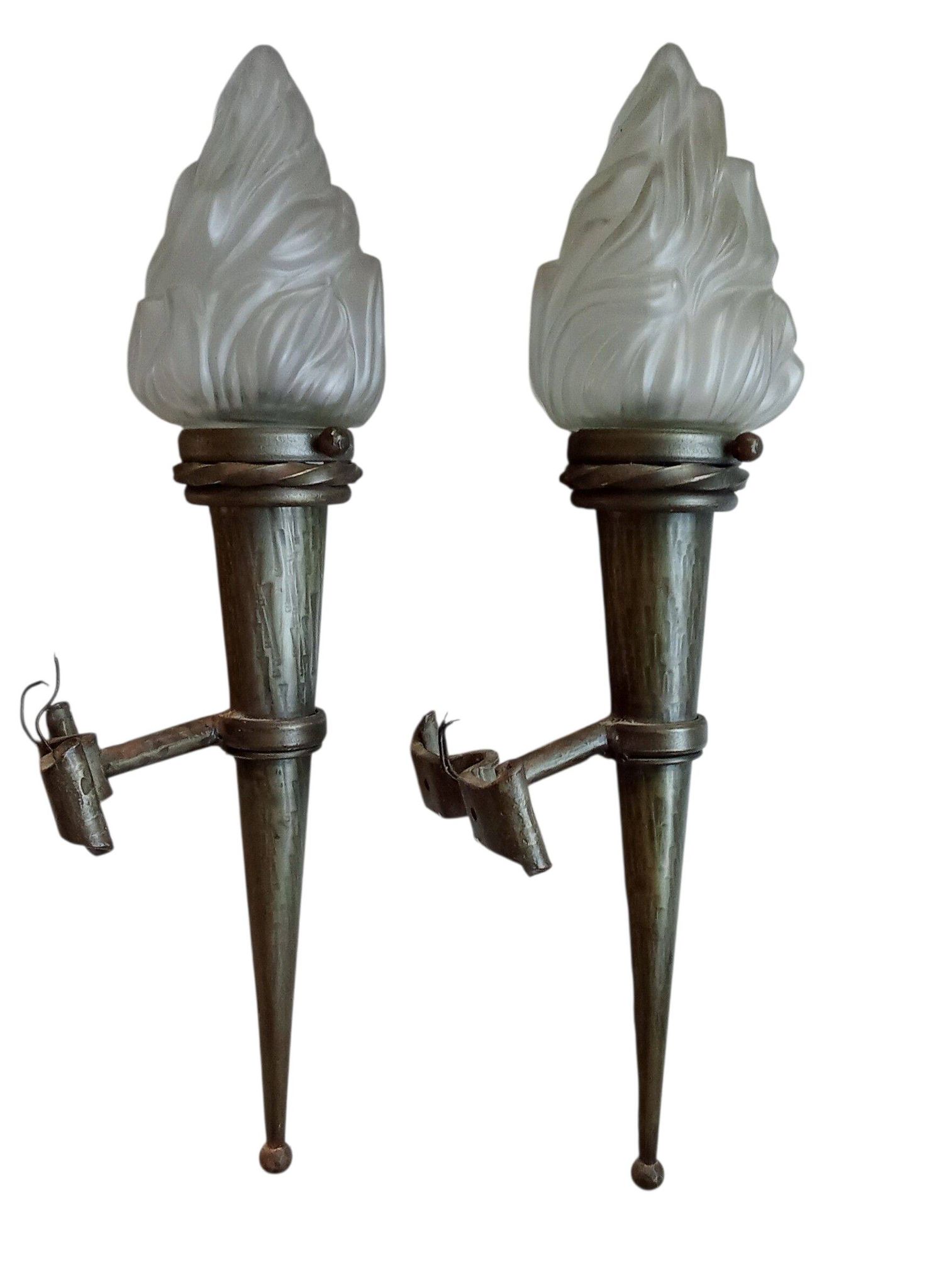 Ancienne paire appliques torchères flambeaux lanternes