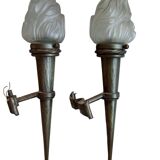 Antique pair of torchiere wall lights and lanterns