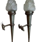 Ancienne paire appliques torchères flambeaux lanternes