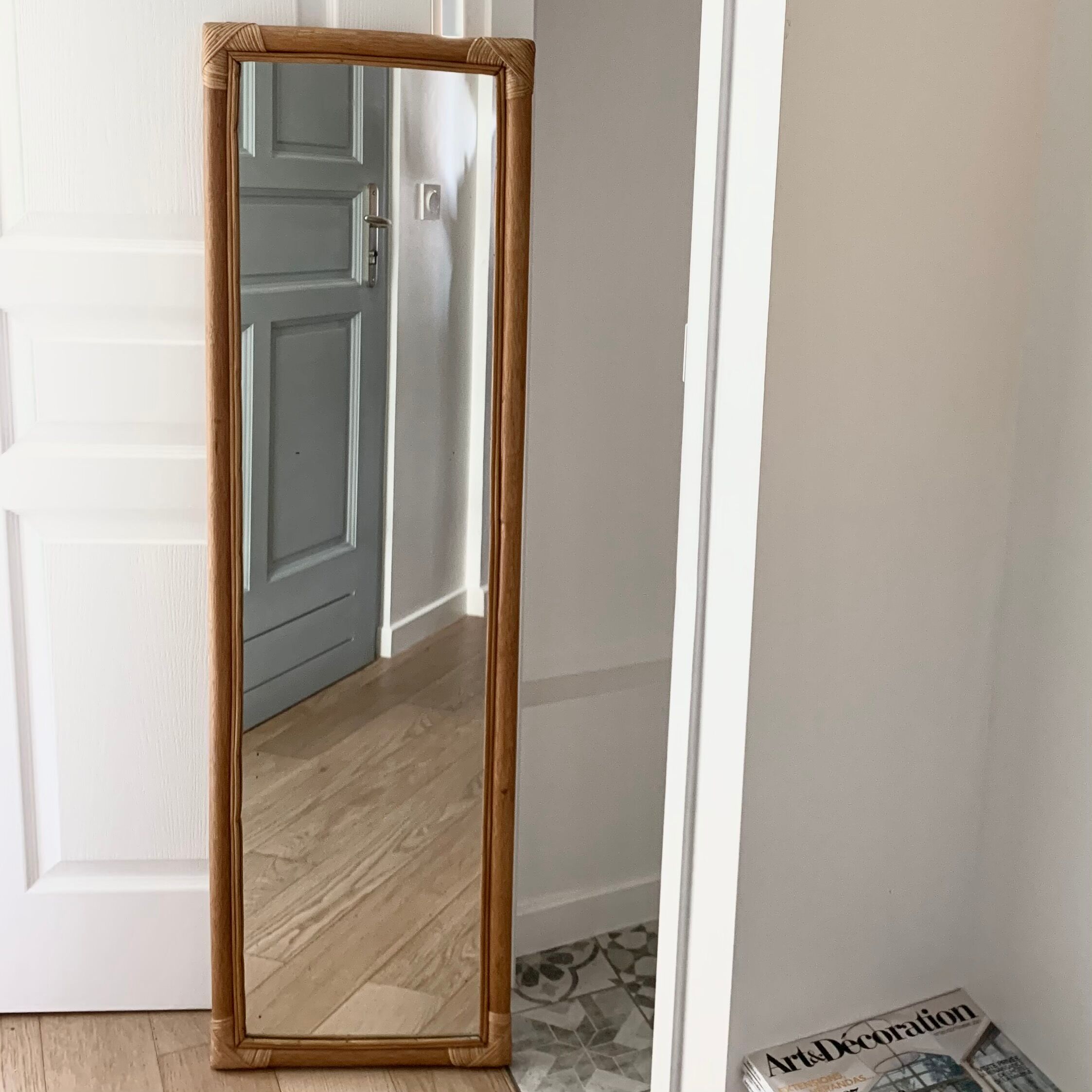 Rectangular rattan mirror