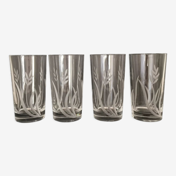 Set of 4 straight glasses engraved H14cm