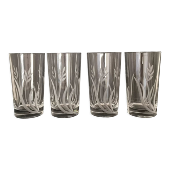 Set of 4 straight glasses engraved H14cm