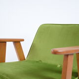 Vintage restored armchair, model 366, designer J. Chierowski, olive velvet