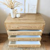 Commode vintage en chêne et poignées dorées