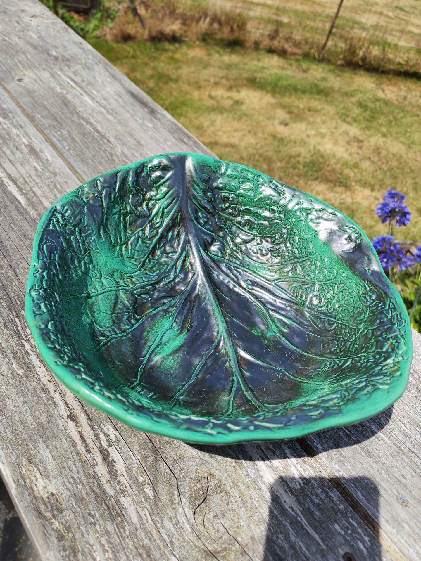 Vintage cabbage leaf earthenware salad bowl