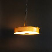 Yellow lacquered perforated metal pendant, in the style of Matégot or Biny.