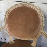 Louis XVI style bergère armchair in patinated wood