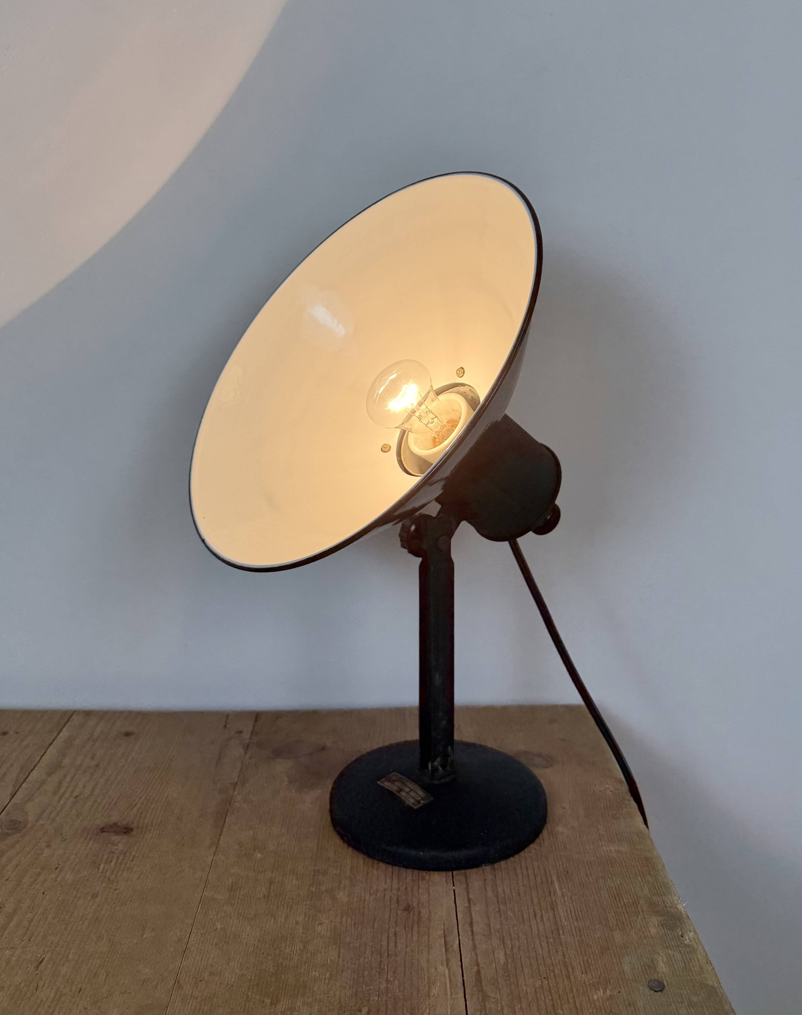 Vintage Industrial Black Enamel Table Lamp from EB, 1950s
