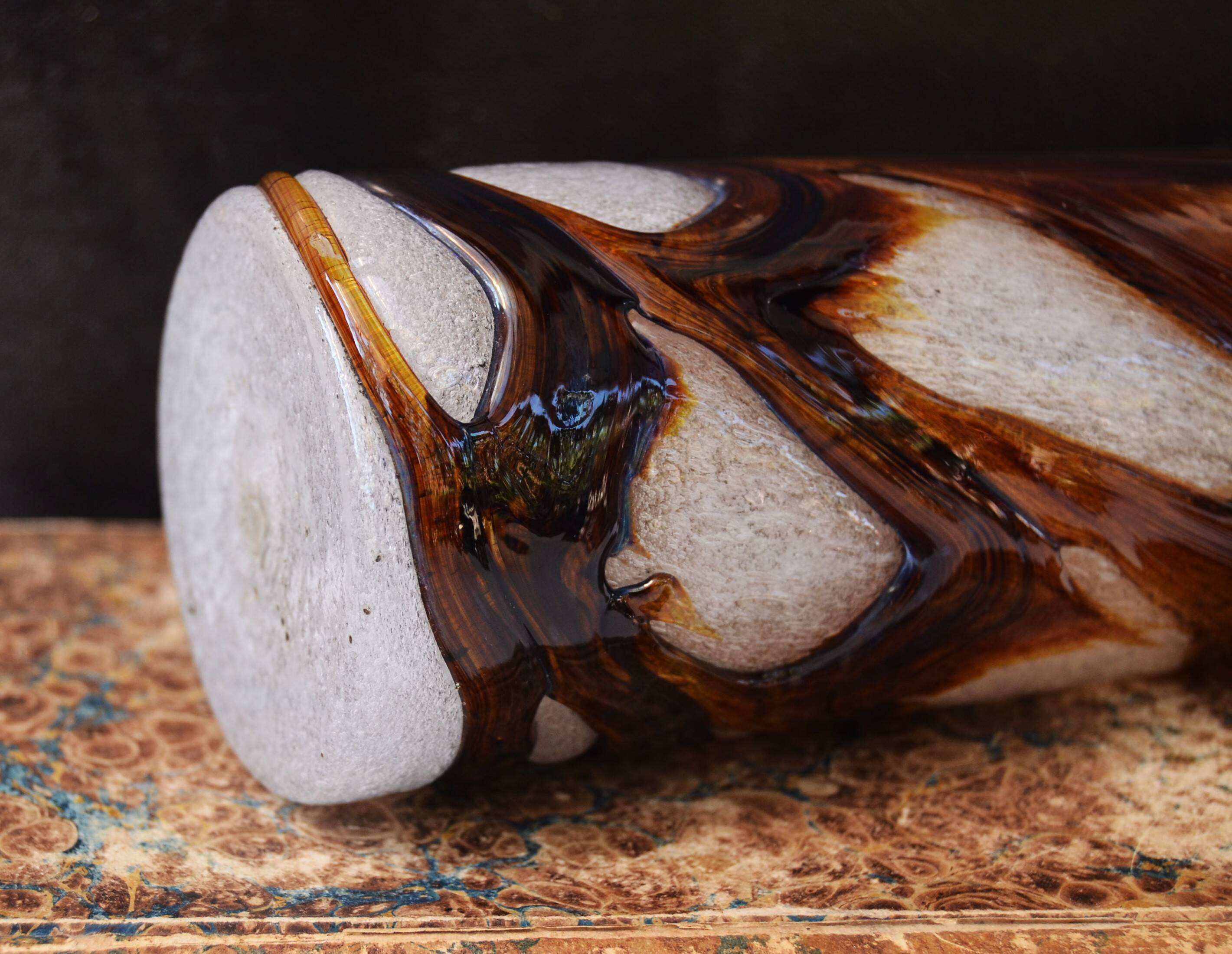 Spiegelau Crystal Glass Vase air Bubble Mesh Amber Glass    - NO hallmark   - 32cm tall