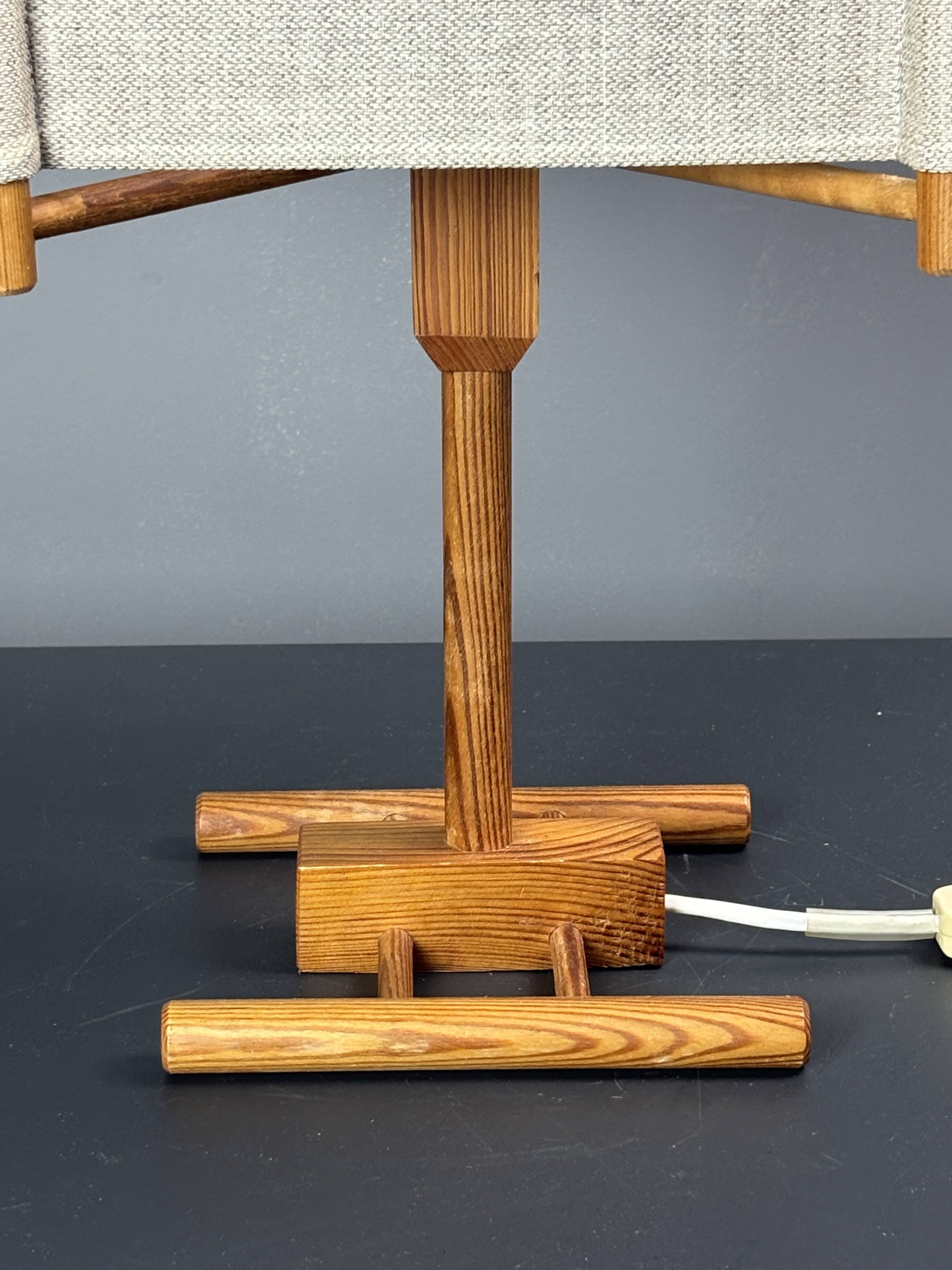 Midcentury Scandinavian pine table lamp with square fabric shade, 1970s