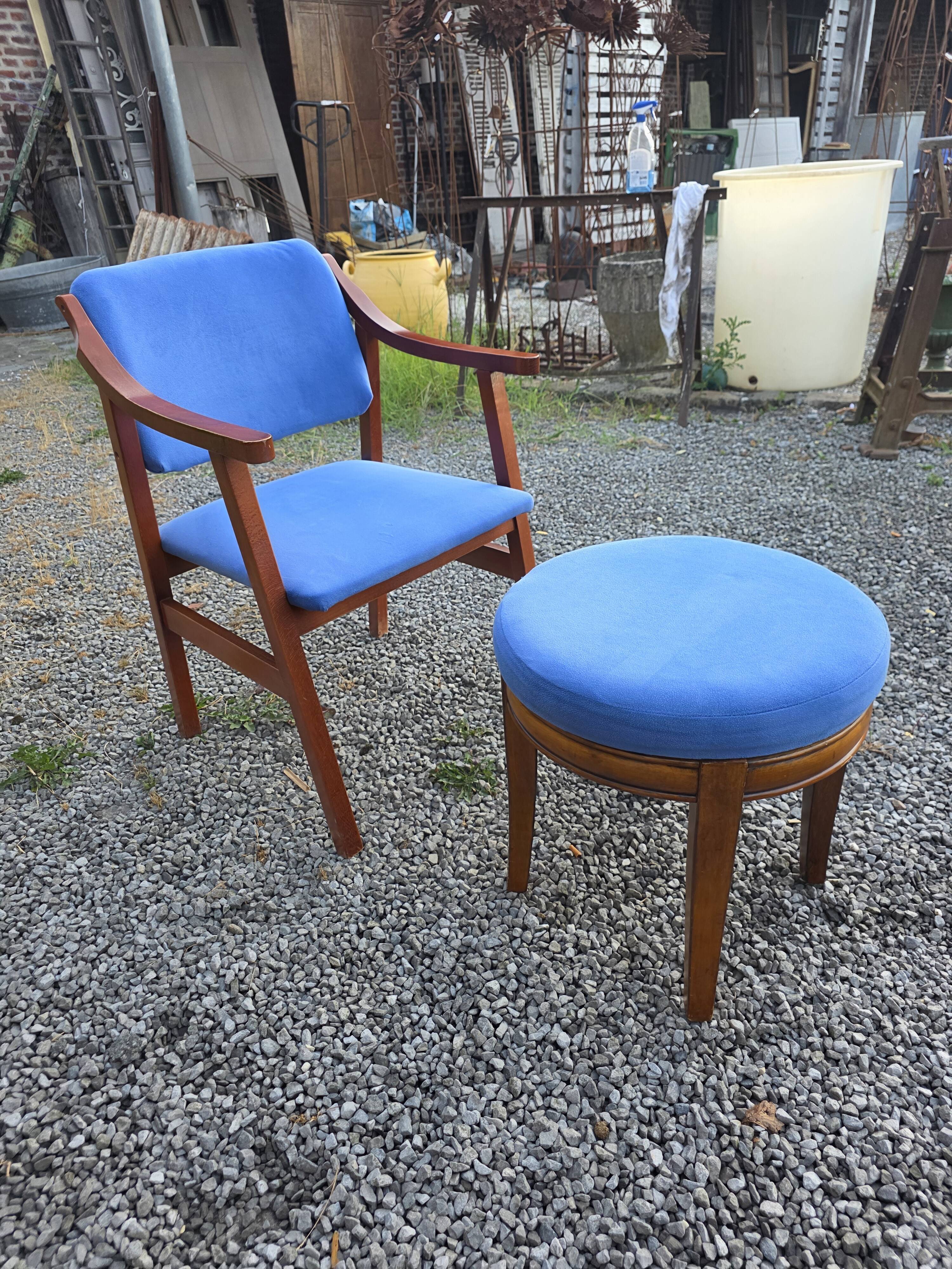 Scandinavian style armchair + velvet footrest