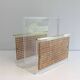 Pair of magazine racks in plexiglass, brass and inlaid caning in the style of Christian Dior and Gabriella Crespi