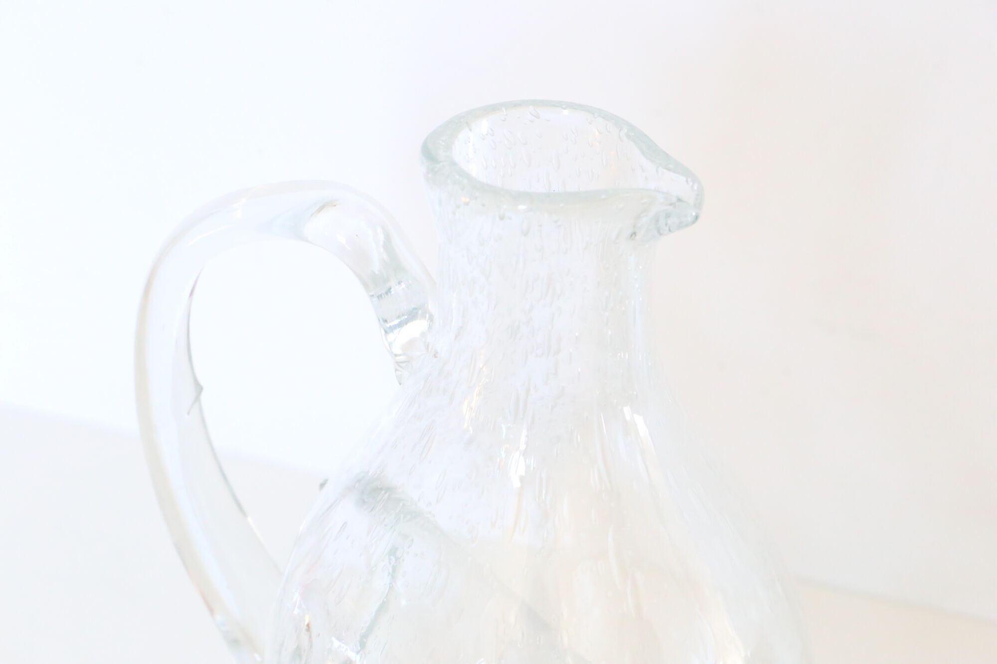 Bubbled glass pitcher with ice tank, handcrafted, French vintag manufacturing