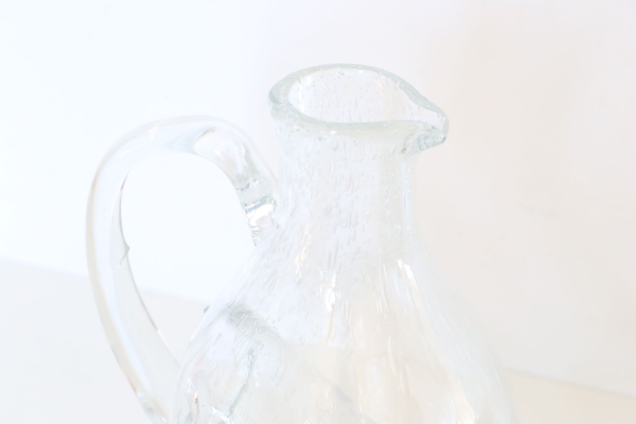 Bubbled glass pitcher with ice tank, handcrafted, French vintag manufacturing