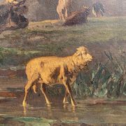 Andres Cortes (Spanish painter 1812-1879), landscape with cows and sheep. Oil on canvas 19th century