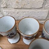 Old coffee service with 6 mazagrans and coffee pot with blue floral decoration