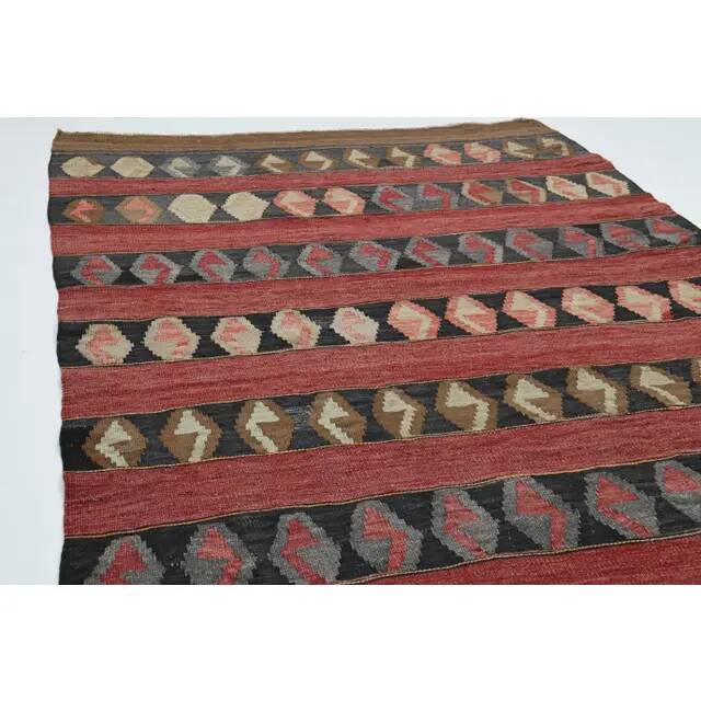 1970s Vintage Turkish Oushak Handmade Wool Cotton Red Runner Rug 140x353