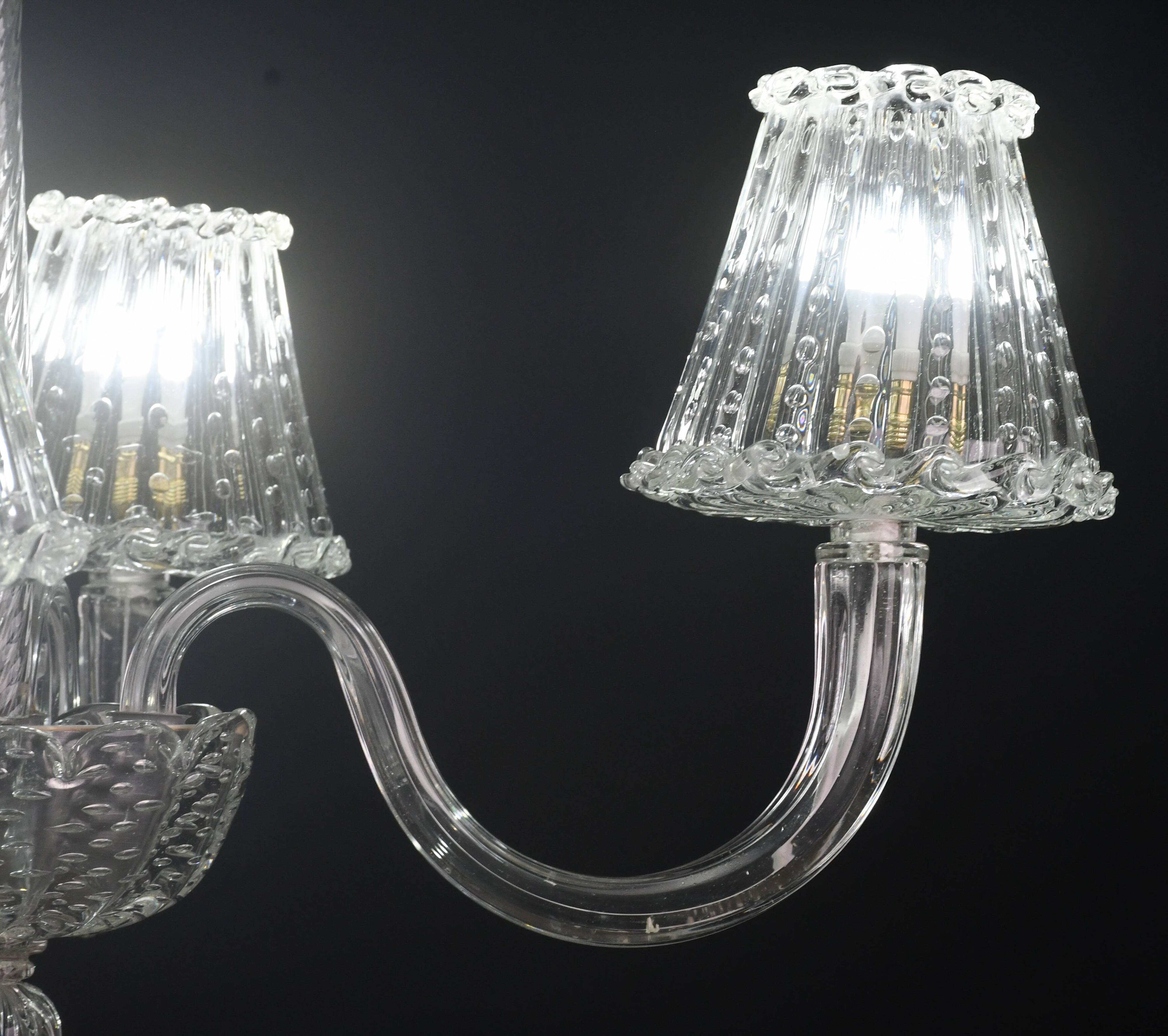 Luxury Art Decò Barovier e Toso Chandelier, Murano "Bubble" Glass, 1950s