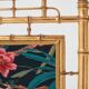 Decorative gilded wood fire screen faDecorative gilded wood fire screen bamboo and silk style 1960s
