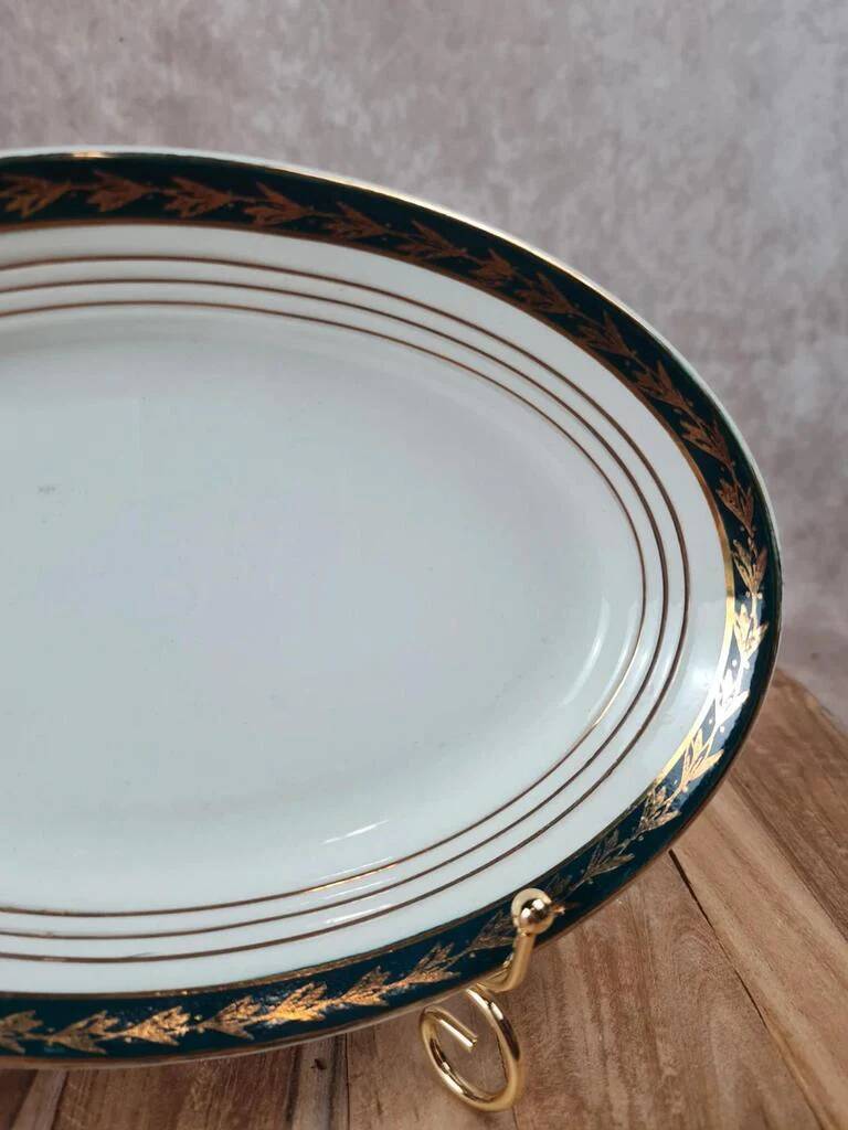 Oval dish Céranord Saint-Amand green & gold