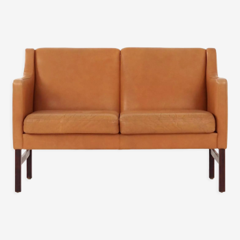 Leather two-seater sofa, 70s Scandinavian design