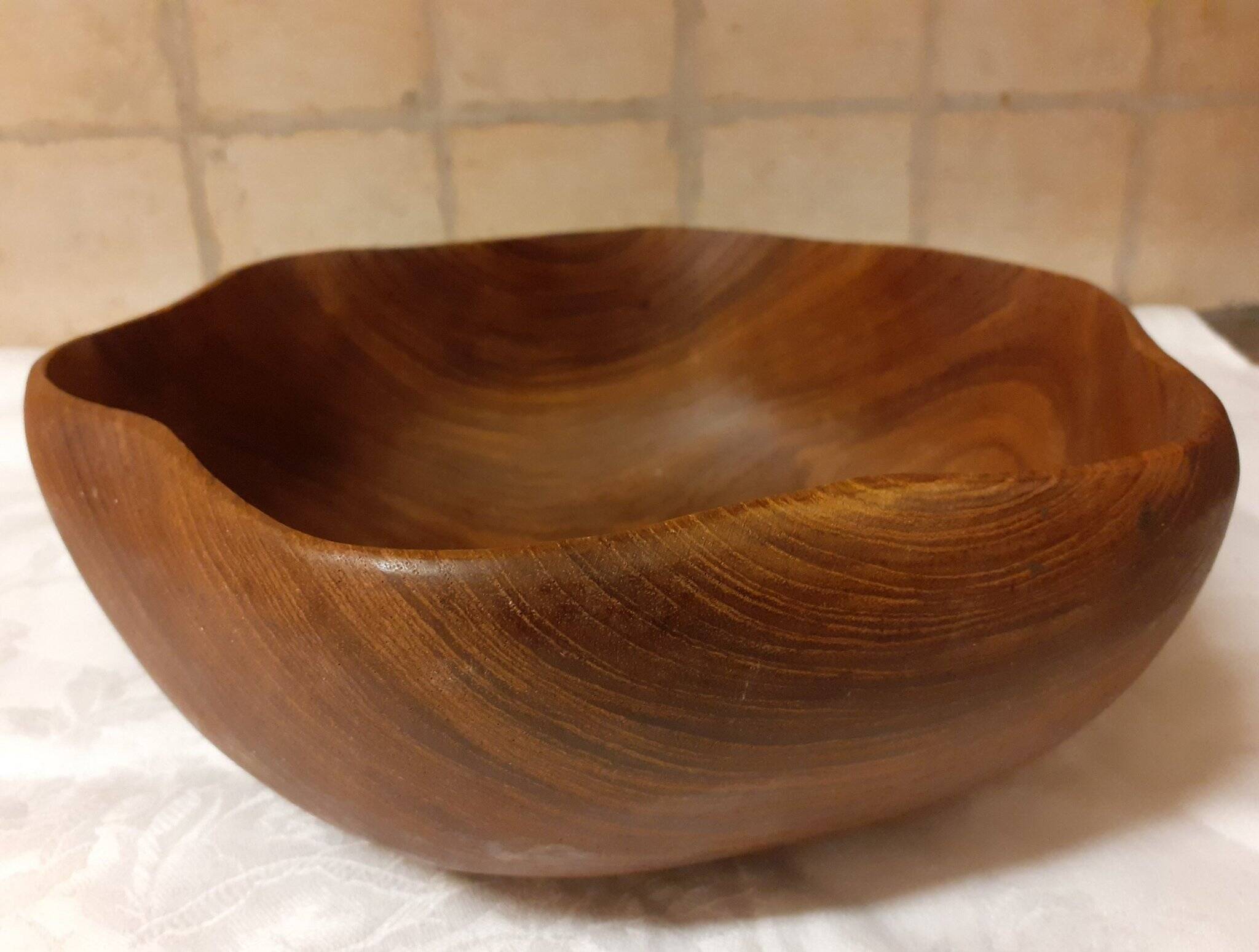 vintage salad bowl in solid teak, Scandinavian design, free form