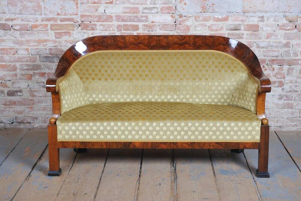 Empire Upholstered and Inlaid Walnut Living Room Set, Austria, 1810s, Set of 3