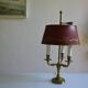 Lampe bouillotte 3 feux bronze et abat jour tôle bordeaux