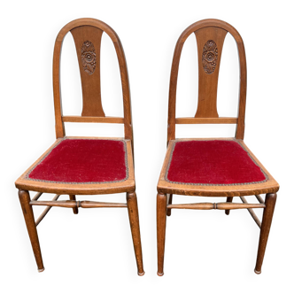 Paire de Chaise art déco en velours rouge