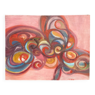 Huile sur carton composition moderne par François de Chabot 1960-70