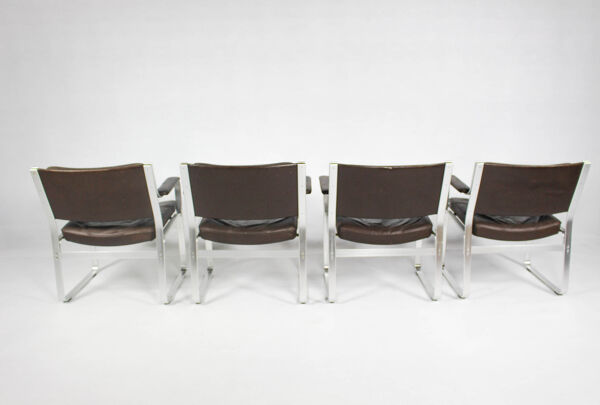 fauteuils Suédois En cuir Et En Aluminium Du Milieu Du Siècle Par Karl Erik Ekselius Pour Joc Vetlanda, Set De 4