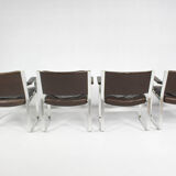 Swedish Mid Century Leather And Aluminum Armchairs By Karl Erik Ekselius For Joc Vetlanda, Set Of 4