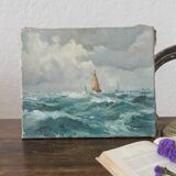 Old painting oil on marine canvas signed, early twentieth century