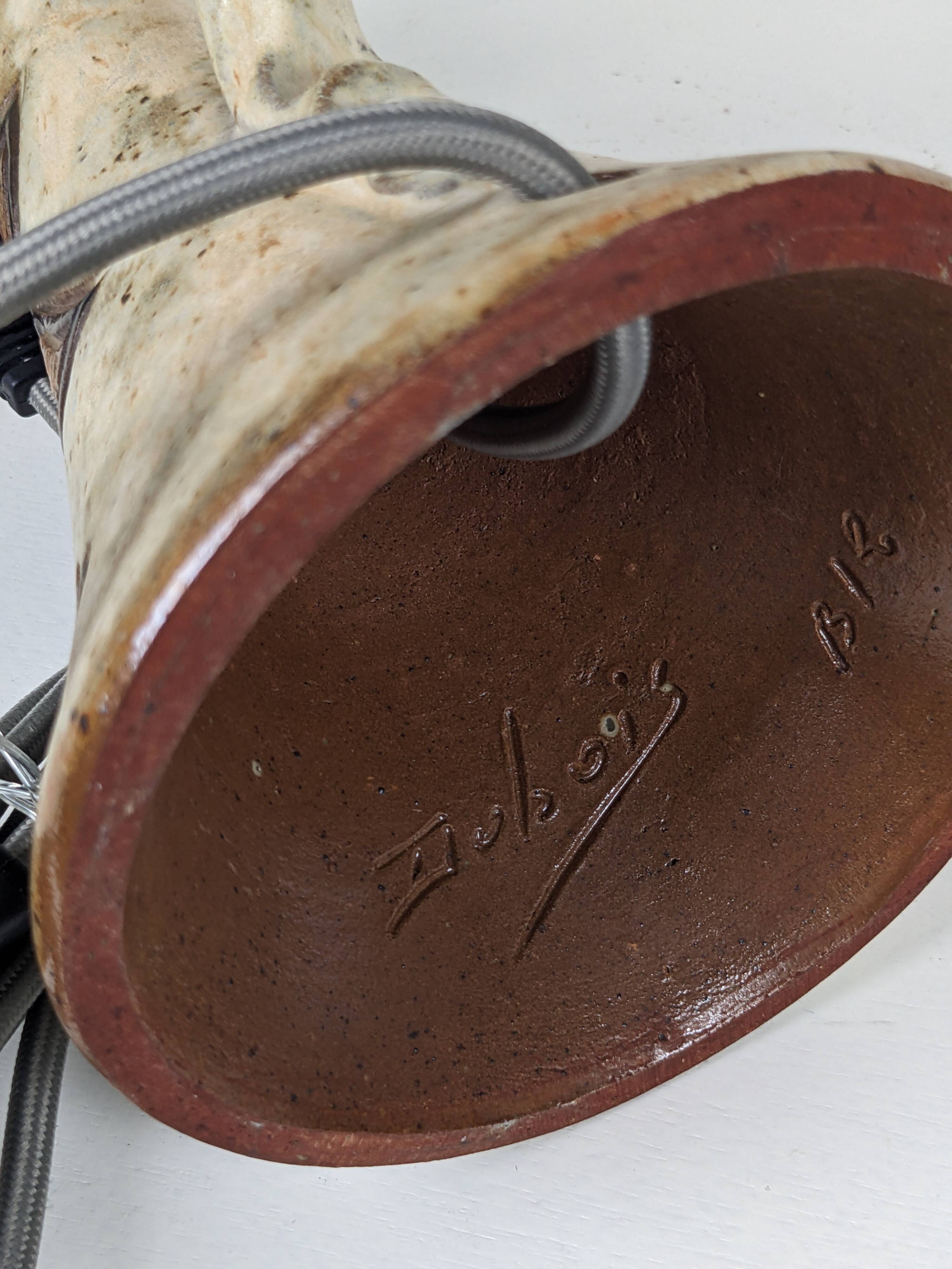 Pair of Bouffioulx sandstone candle lamps signed Dubois - 1970s