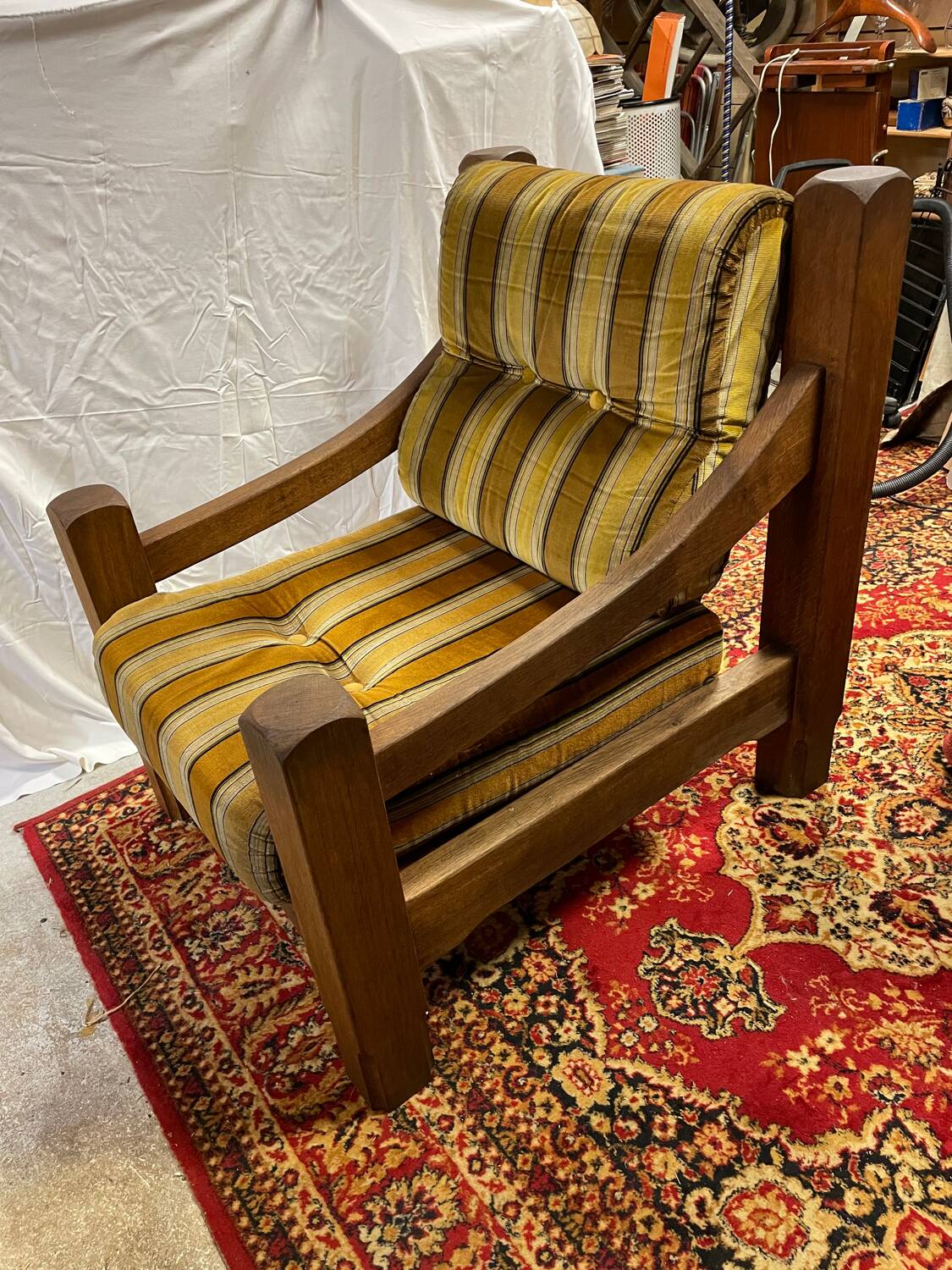 Brutalist design armchair in old oak