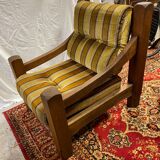 Brutalist design armchair in old oak
