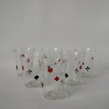 Set of 6 70s card game water glasses