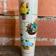 Old Rolled Vase Beige Ceramic Polychrome Flower Decor Vintage #D